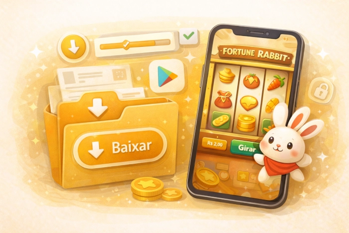 Ilustração sobre download do Fortune Rabbit em dispositivo móvel