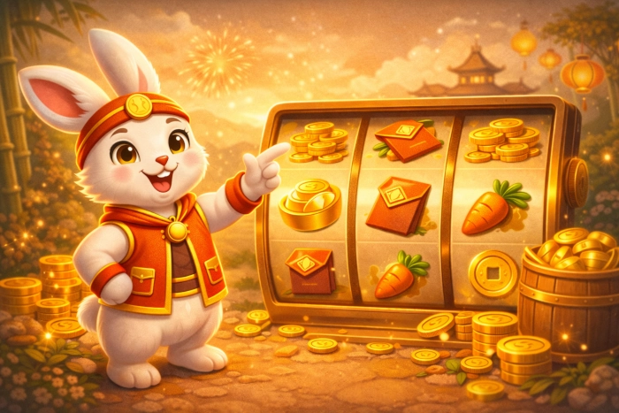 Símbolos e mecânica do Fortune Rabbit em ilustração explicativa